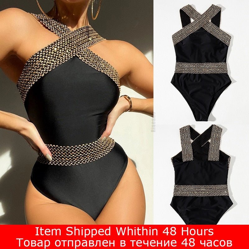 Riseado Sexy Push Up Swimsuit One Piece Swimwear Women  Black Bathing Suit Stitch Detail One-pieces Swimming Suit for Women | TageUnlimited