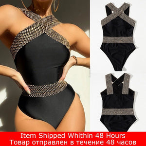 Riseado Sexy Push Up Swimsuit One Piece Swimwear Women  Black Bathing Suit Stitch Detail One-pieces Swimming Suit for Women | TageUnlimited