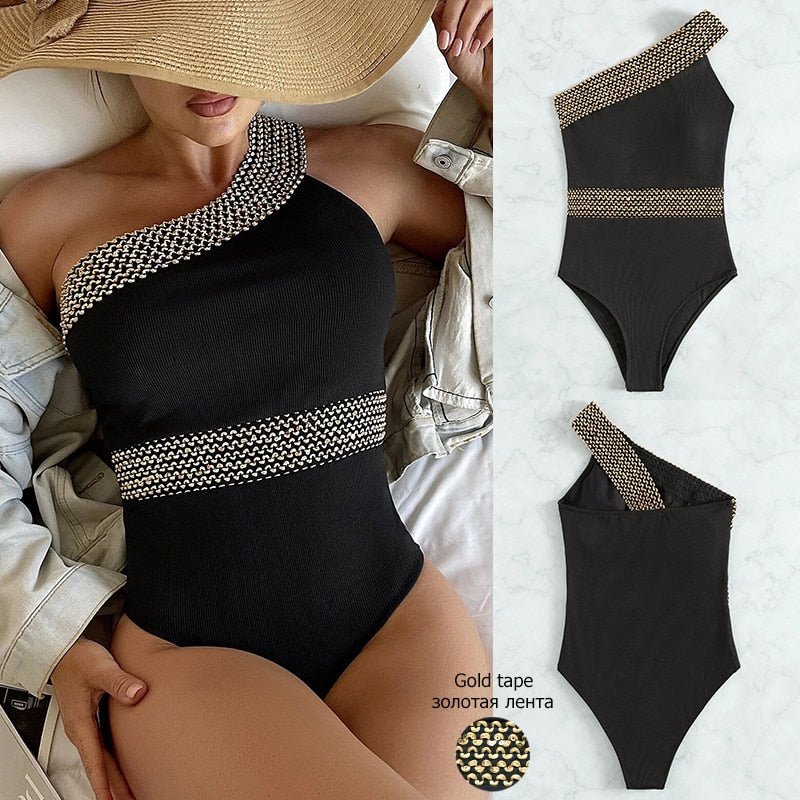 Riseado Sexy Push Up Swimsuit One Piece Swimwear Women  Black Bathing Suit Stitch Detail One-pieces Swimming Suit for Women | TageUnlimited