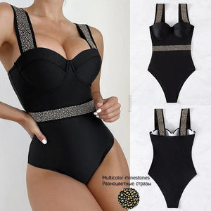 Riseado Sexy Push Up Swimsuit One Piece Swimwear Women  Black Bathing Suit Stitch Detail One-pieces Swimming Suit for Women | TageUnlimited