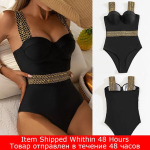 Riseado Sexy Push Up Swimsuit One Piece Swimwear Women  Black Bathing Suit Stitch Detail One-pieces Swimming Suit for Women | TageUnlimited