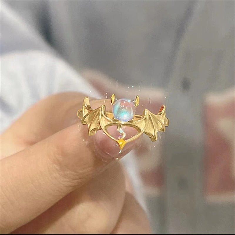 Romantic Angel and Demon Wings Couple Rings For Women Goth Fashion Moonstone Adjustable Opening Finger Men&#39;s Ring Party Jewelry | 0 | Tage-Active