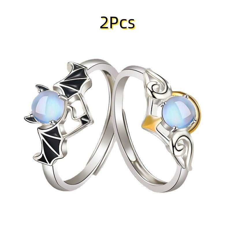 Romantic Angel and Demon Wings Couple Rings For Women Goth Fashion Moonstone Adjustable Opening Finger Men&#39;s Ring Party Jewelry | 0 | Tage-Active