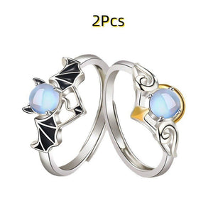 Romantic Angel and Demon Wings Couple Rings For Women Goth Fashion Moonstone Adjustable Opening Finger Men&#39;s Ring Party Jewelry | 0 | Tage-Active