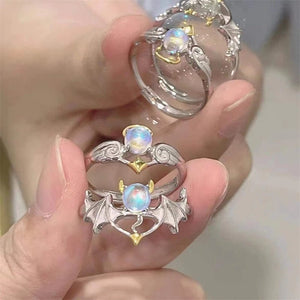 Romantic Angel and Demon Wings Couple Rings For Women Goth Fashion Moonstone Adjustable Opening Finger Men&#39;s Ring Party Jewelry | 0 | Tage-Active