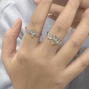 Romantic Angel and Demon Wings Couple Rings For Women Goth Fashion Moonstone Adjustable Opening Finger Men&#39;s Ring Party Jewelry | 0 | Tage-Active