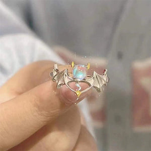 Romantic Angel and Demon Wings Couple Rings For Women Goth Fashion Moonstone Adjustable Opening Finger Men&#39;s Ring Party Jewelry | 0 | Tage-Active