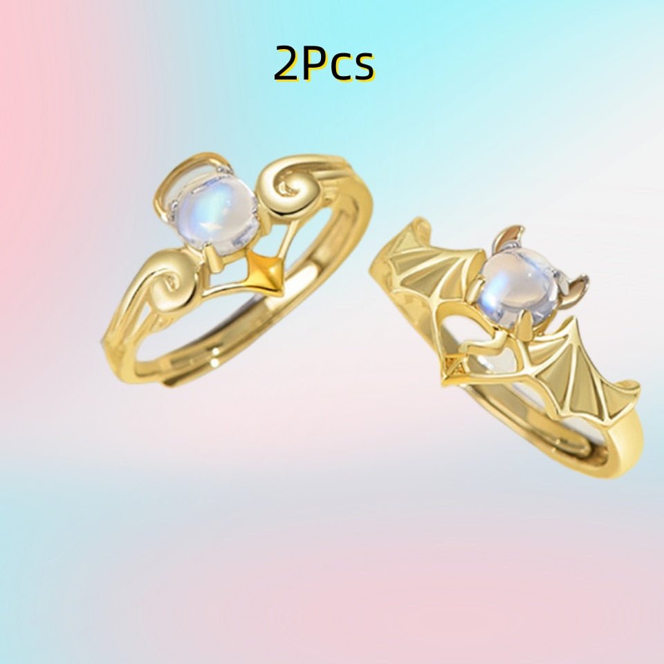 Romantic Angel and Demon Wings Couple Rings For Women Goth Fashion Moonstone Adjustable Opening Finger Men&#39;s Ring Party Jewelry | 0 | Tage-Active