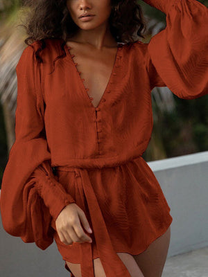 Sexy Jacquard Mini Dress Women  Autumn Long Sleeve Lace-up Loose Party Dresses Elegant Lantern Sleeve Bandage Club Dress | 0 | TageUnlimited