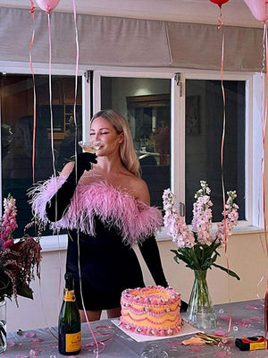 Sexy Slash Neck Fur Collar Party Dress Women Long Sleeved Gloves Golden Velvet Skirts Fall Birthday Club Female Outfits | 0 | TageUnlimited