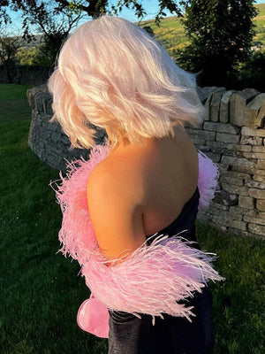 Sexy Slash Neck Fur Collar Party Dress Women Long Sleeved Gloves Golden Velvet Skirts Fall Birthday Club Female Outfits | 0 | TageUnlimited
