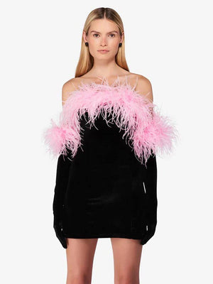 Sexy Slash Neck Fur Collar Party Dress Women Long Sleeved Gloves Golden Velvet Skirts Fall Birthday Club Female Outfits | 0 | TageUnlimited
