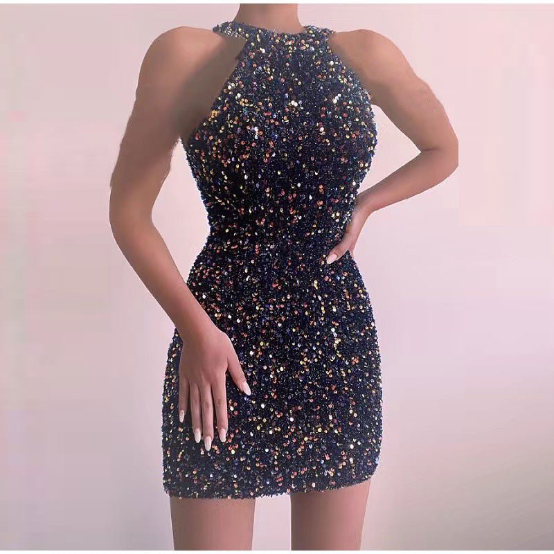 Sexy Sleeveless Off Shoulder Sequin Mini Dress Women Fashion Halter Skirt Female Elegant O-neck High Waist Dresses | 0 | TageUnlimited