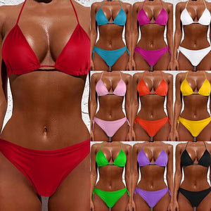 Sexy Women Pure Color Swimwear New Summer Style Lady Bandage Bikini Set Push-up Bra Bathing Suit Brazilian Biquini | TageUnlimited