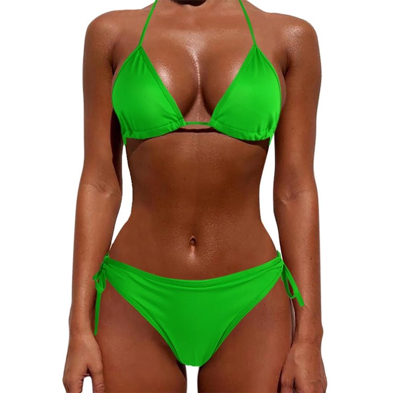 Sexy Women Pure Color Swimwear New Summer Style Lady Bandage Bikini Set Push-up Bra Bathing Suit Brazilian Biquini | TageUnlimited