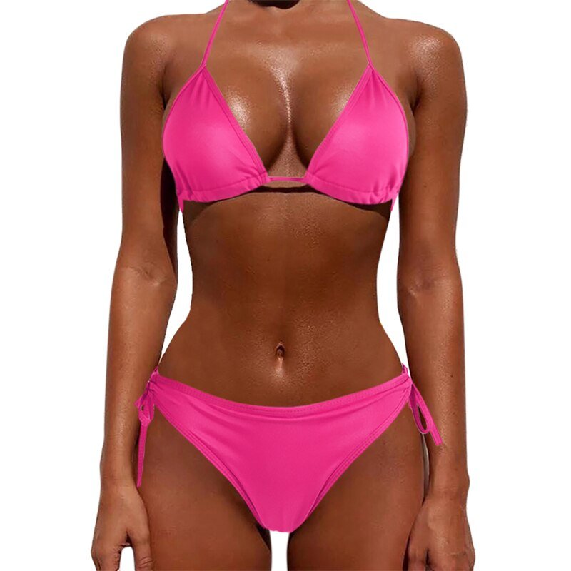 Sexy Women Pure Color Swimwear New Summer Style Lady Bandage Bikini Set Push-up Bra Bathing Suit Brazilian Biquini | TageUnlimited