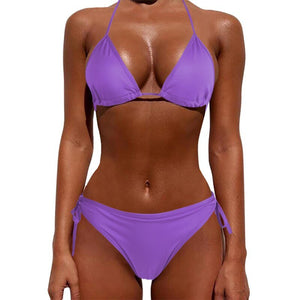 Sexy Women Pure Color Swimwear New Summer Style Lady Bandage Bikini Set Push-up Bra Bathing Suit Brazilian Biquini | TageUnlimited