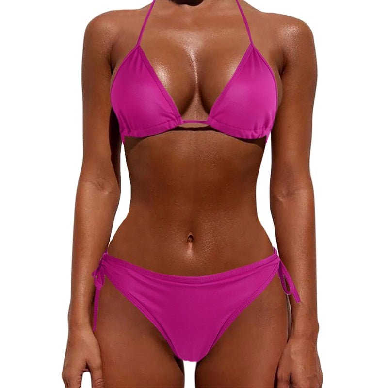 Sexy Women Pure Color Swimwear New Summer Style Lady Bandage Bikini Set Push-up Bra Bathing Suit Brazilian Biquini | TageUnlimited