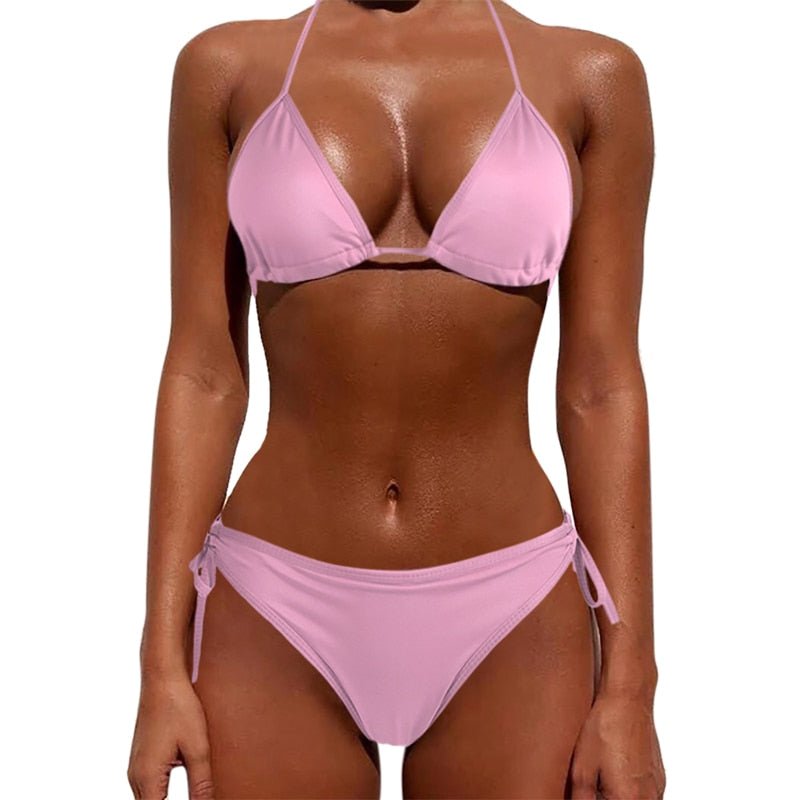Sexy Women Pure Color Swimwear New Summer Style Lady Bandage Bikini Set Push-up Bra Bathing Suit Brazilian Biquini | TageUnlimited