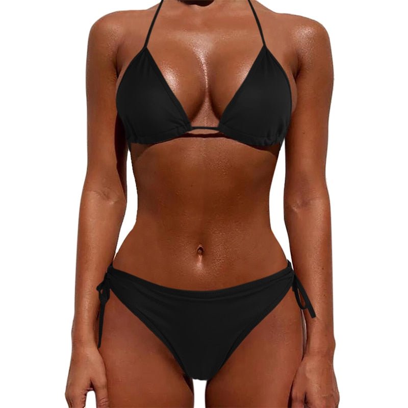 Sexy Women Pure Color Swimwear New Summer Style Lady Bandage Bikini Set Push-up Bra Bathing Suit Brazilian Biquini | TageUnlimited