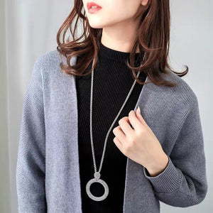 SINLEERY Dazzling Full Cubic Zirconia Hollow Round Pendant Long Necklace for Women Statement Maxi Jewelry Accessories ZD1 SSA | 0 | Tage-Active