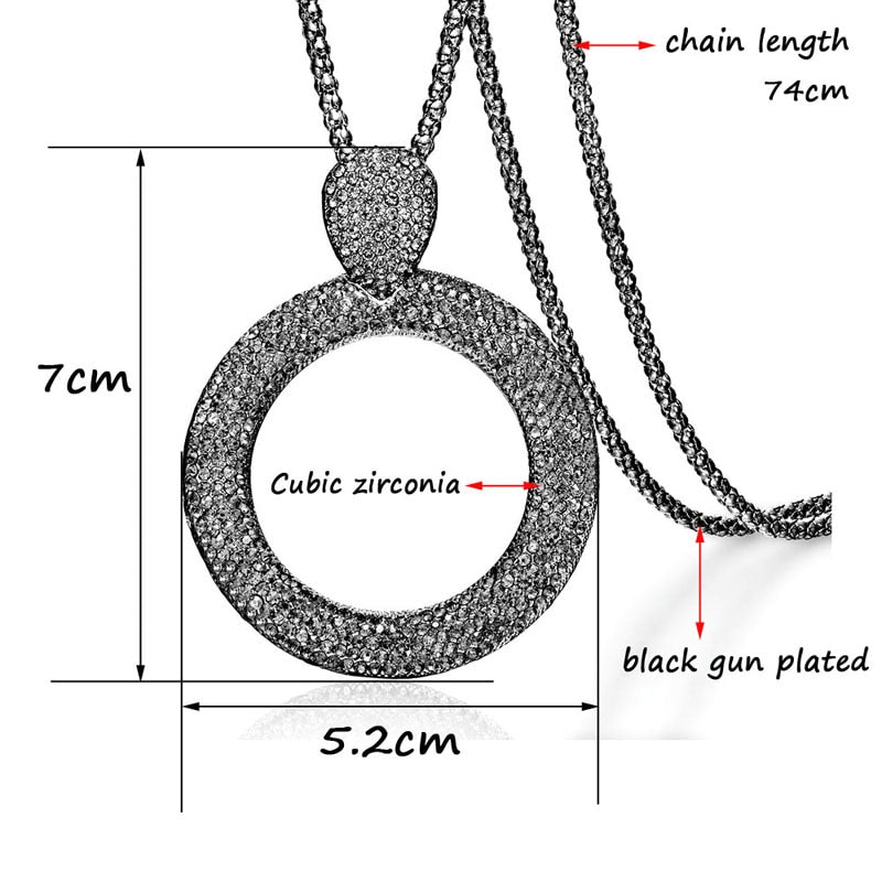 SINLEERY Dazzling Full Cubic Zirconia Hollow Round Pendant Long Necklace for Women Statement Maxi Jewelry Accessories ZD1 SSA | 0 | Tage-Active