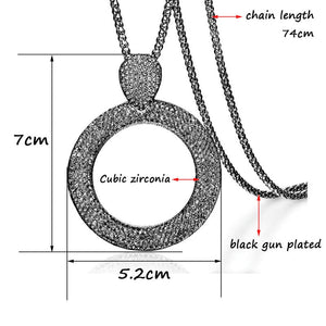 SINLEERY Dazzling Full Cubic Zirconia Hollow Round Pendant Long Necklace for Women Statement Maxi Jewelry Accessories ZD1 SSA | 0 | Tage-Active