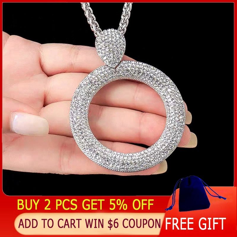 SINLEERY Dazzling Full Cubic Zirconia Hollow Round Pendant Long Necklace for Women Statement Maxi Jewelry Accessories ZD1 SSA | 0 | Tage-Active