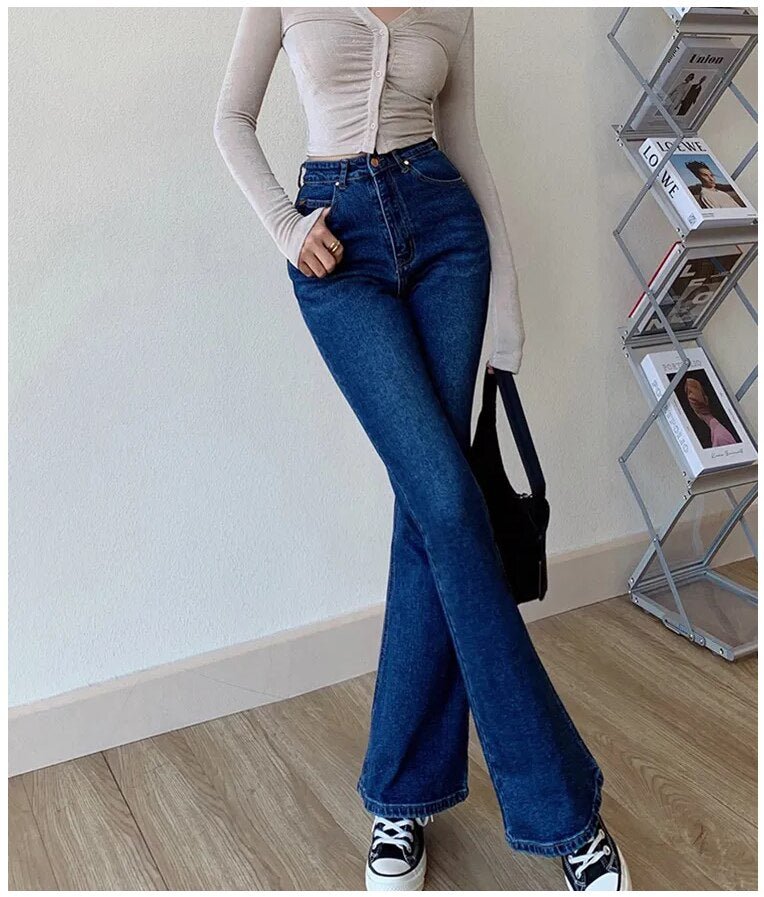 Skinny Bell Bottom Jeans High Waist Stretch Straight Slim Fit Flared Denim Pants | 0 | TageUnlimited