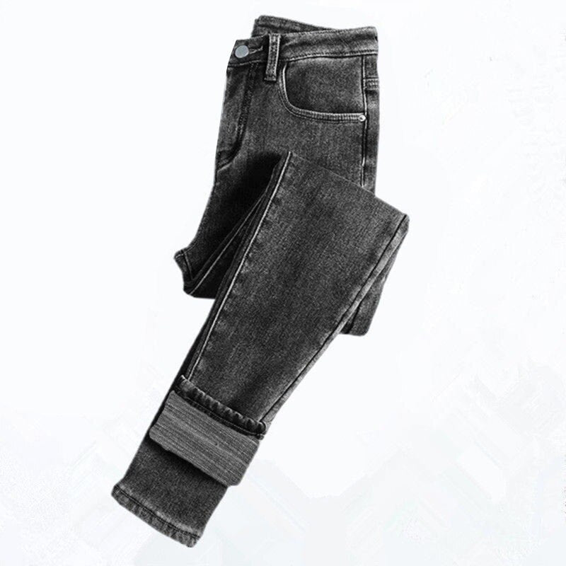 Spring Autumn and Winter Skinny Warm Jeans Women Velvet Ankle Length Casual Thick Pencil Pants Basic Fleece Denim Trousers | 0 | TageUnlimited
