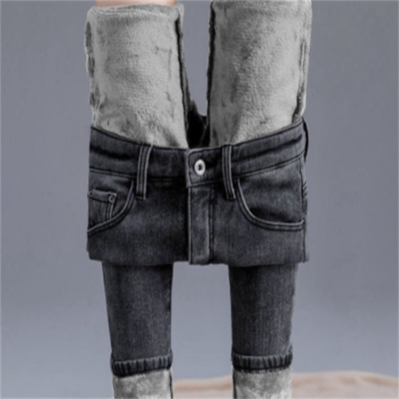 Spring Autumn and Winter Skinny Warm Jeans Women Velvet Ankle Length Casual Thick Pencil Pants Basic Fleece Denim Trousers | 0 | TageUnlimited