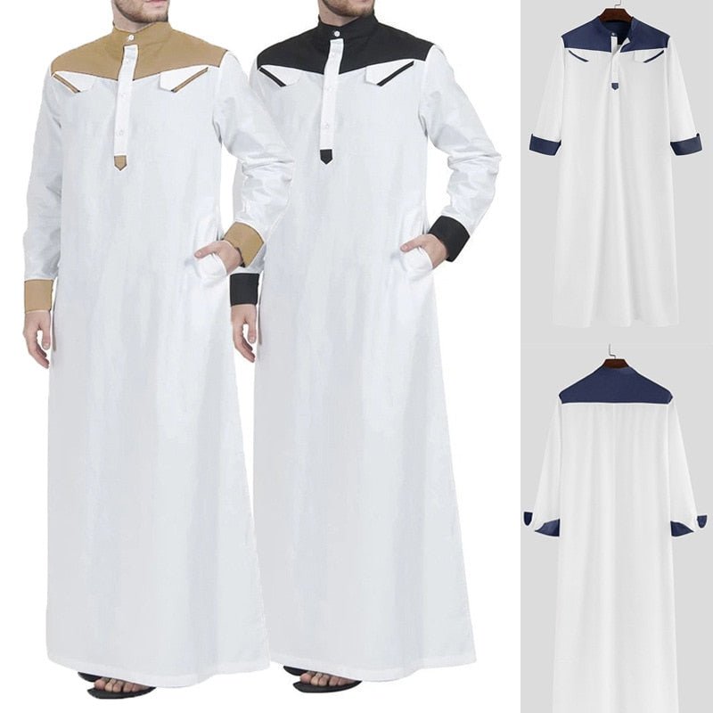 Spring Summer Fashion Style Muslim Men Long Sleeve Polyester Jubba Thobe Muslim Abaya Islamic Clothing Muslim Men Clothing | TageUnlimited