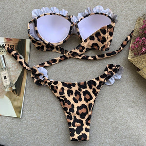 Strapless Bikini Set Women Swimsuit Two Pieces Sexy Leopard Biquini Push Up Triangle Cup Lady Swimwear Summer Bathing Suits | TageUnlimited
