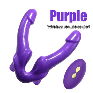 Strapless Strap-on Dildo Vibrator for Couples Strapon for Lesbian Wireless Remote Control Double-heads Vibrator Adult Sex Toys | TageUnlimited