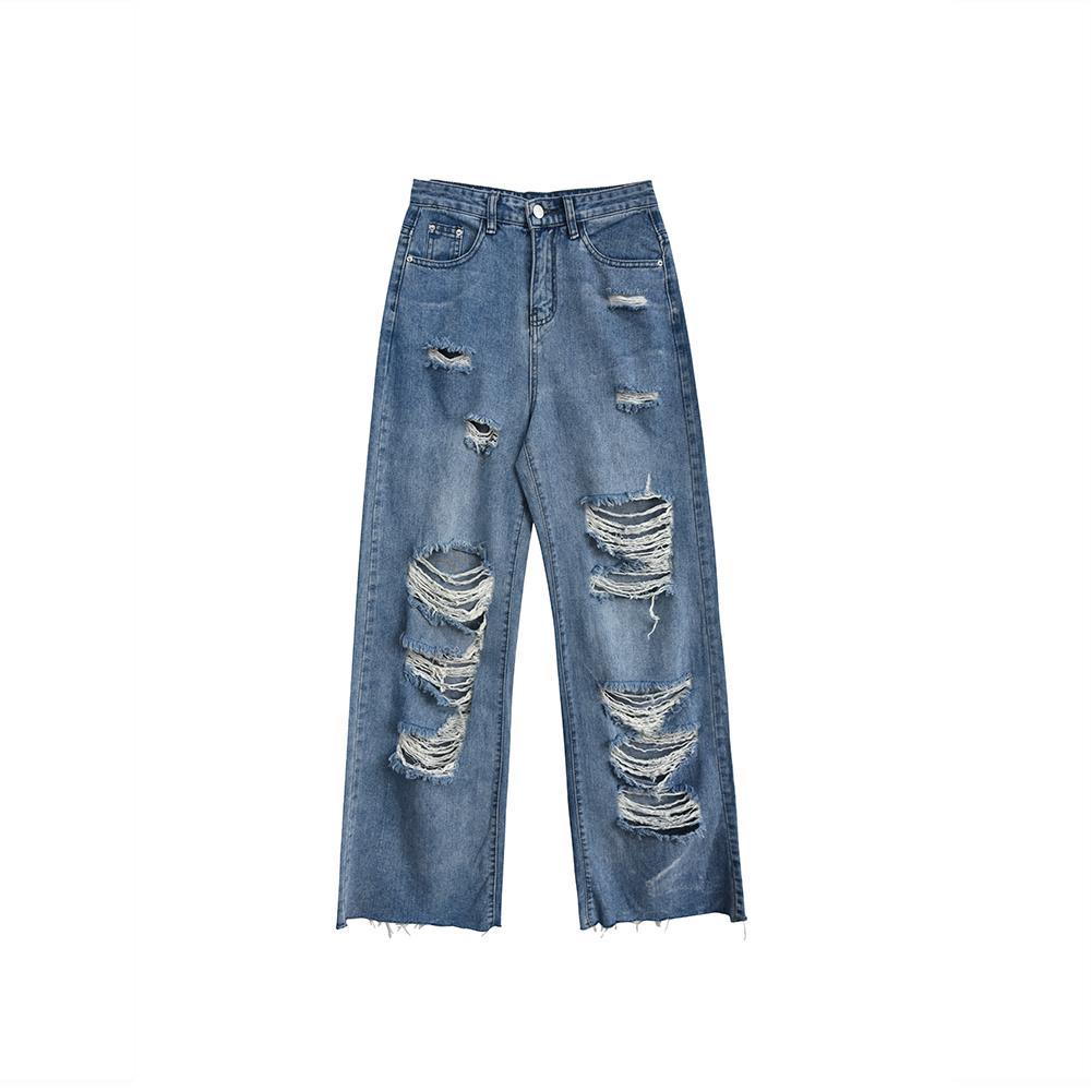 Streetwear Straight Pants Ladies Ripped Jeans High Waist Loose Wide Leg Pants Ladies Jeans Y2K Summer Plus Size High Street Jean | 0 | TageUnlimited