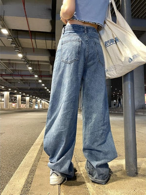 Streetwear Straight Pants Ladies Ripped Jeans High Waist Loose Wide Leg Pants Ladies Jeans Y2K Summer Plus Size High Street Jean | 0 | TageUnlimited