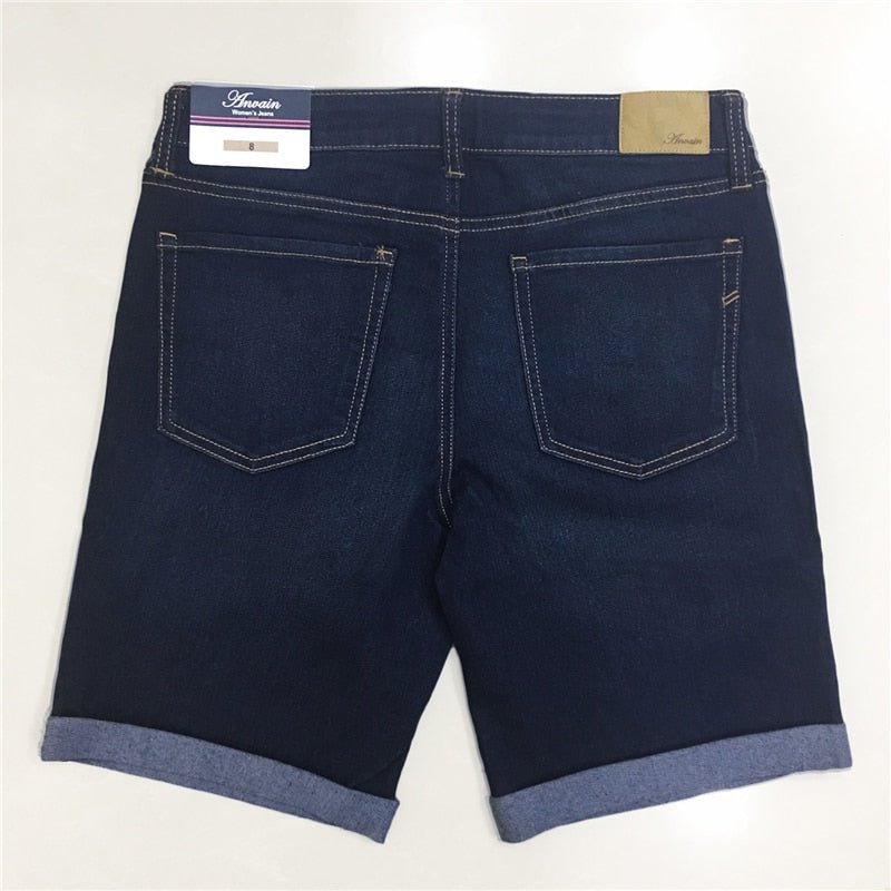 Summer Fashion Shorts Women High Waist knee length Jeans Elastic Flanging Breeches Feminino Five Points Denim Shorts Plus Size | 0 | TageUnlimited