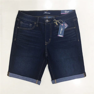 Summer Fashion Shorts Women High Waist knee length Jeans Elastic Flanging Breeches Feminino Five Points Denim Shorts Plus Size | 0 | TageUnlimited