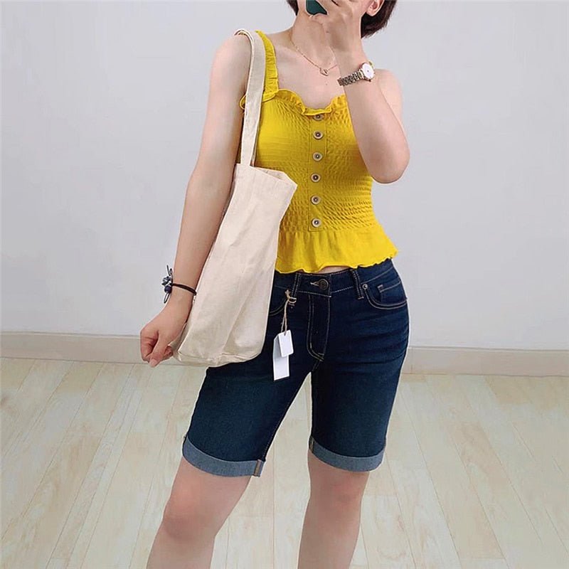 Summer Fashion Shorts Women High Waist knee length Jeans Elastic Flanging Breeches Feminino Five Points Denim Shorts Plus Size | 0 | TageUnlimited