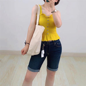 Summer Fashion Shorts Women High Waist knee length Jeans Elastic Flanging Breeches Feminino Five Points Denim Shorts Plus Size | 0 | TageUnlimited