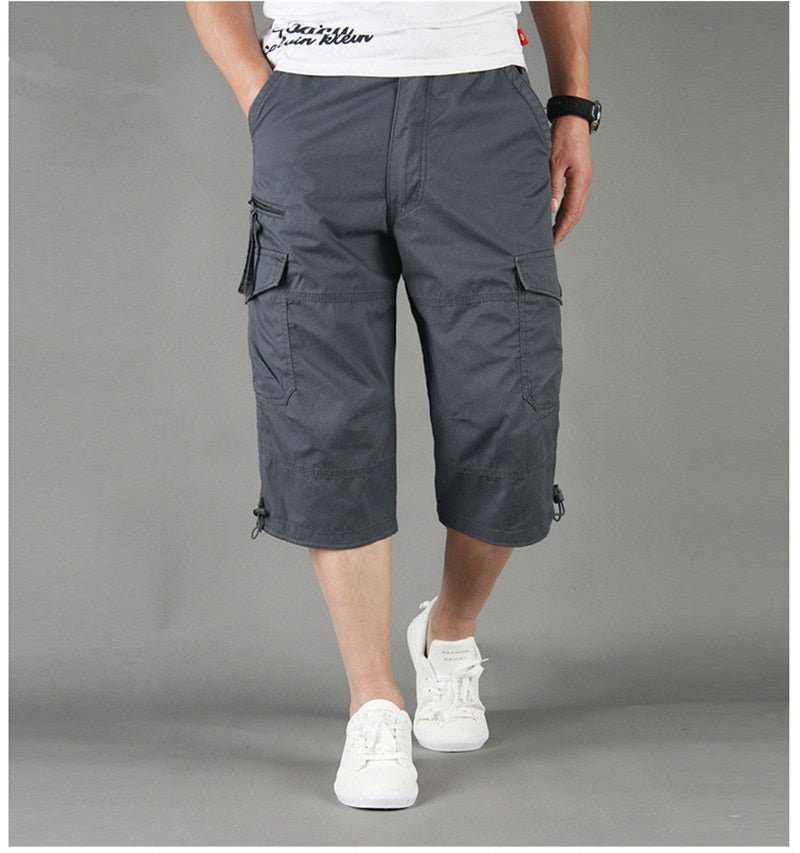 Summer Men&#39;s Casual Cotton Cargo Shorts Overalls Long Length Multi Pocket Hot breeches Military Capri Pants Male Tactical Short | 0 | Tage-Active
