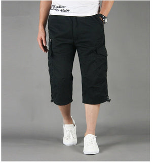 Summer Men&#39;s Casual Cotton Cargo Shorts Overalls Long Length Multi Pocket Hot breeches Military Capri Pants Male Tactical Short | 0 | Tage-Active