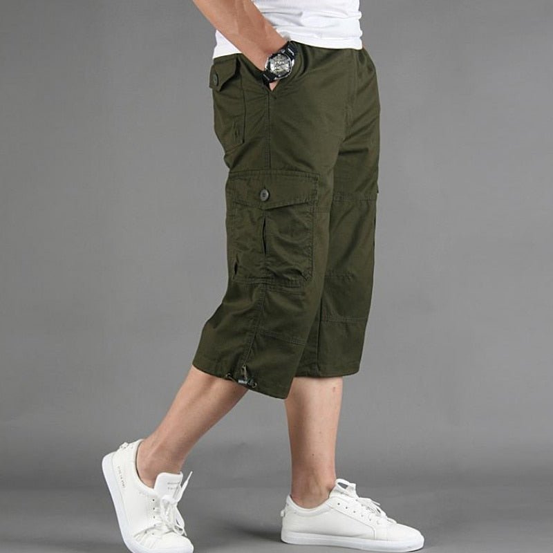 Summer Men&#39;s Casual Cotton Cargo Shorts Overalls Long Length Multi Pocket Hot breeches Military Capri Pants Male Tactical Short | 0 | Tage-Active