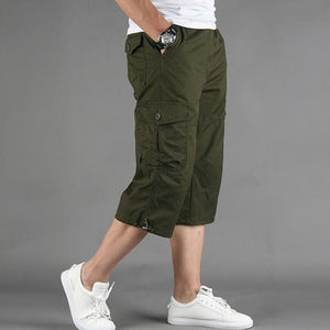 Summer Men&#39;s Casual Cotton Cargo Shorts Overalls Long Length Multi Pocket Hot breeches Military Capri Pants Male Tactical Short | 0 | Tage-Active