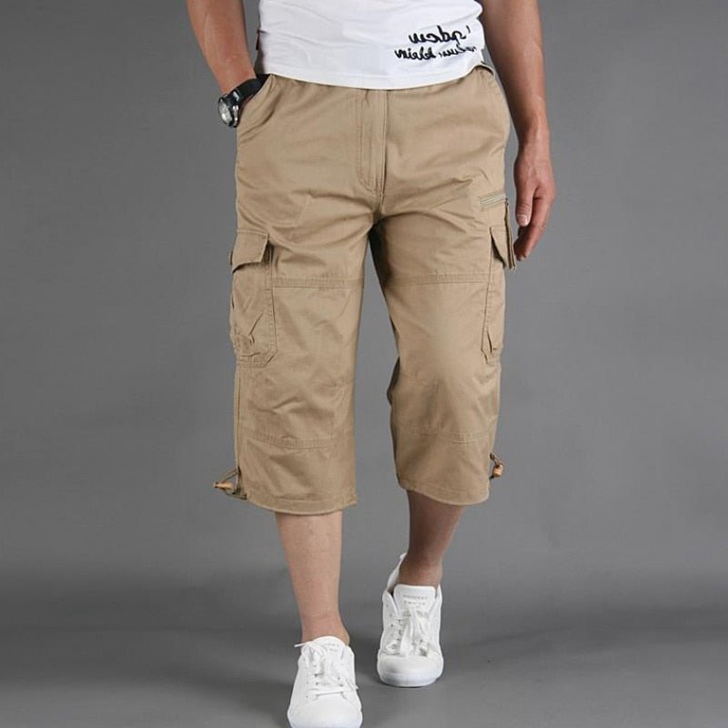 Summer Men&#39;s Casual Cotton Cargo Shorts Overalls Long Length Multi Pocket Hot breeches Military Capri Pants Male Tactical Short | 0 | Tage-Active