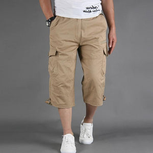 Summer Men&#39;s Casual Cotton Cargo Shorts Overalls Long Length Multi Pocket Hot breeches Military Capri Pants Male Tactical Short | 0 | Tage-Active