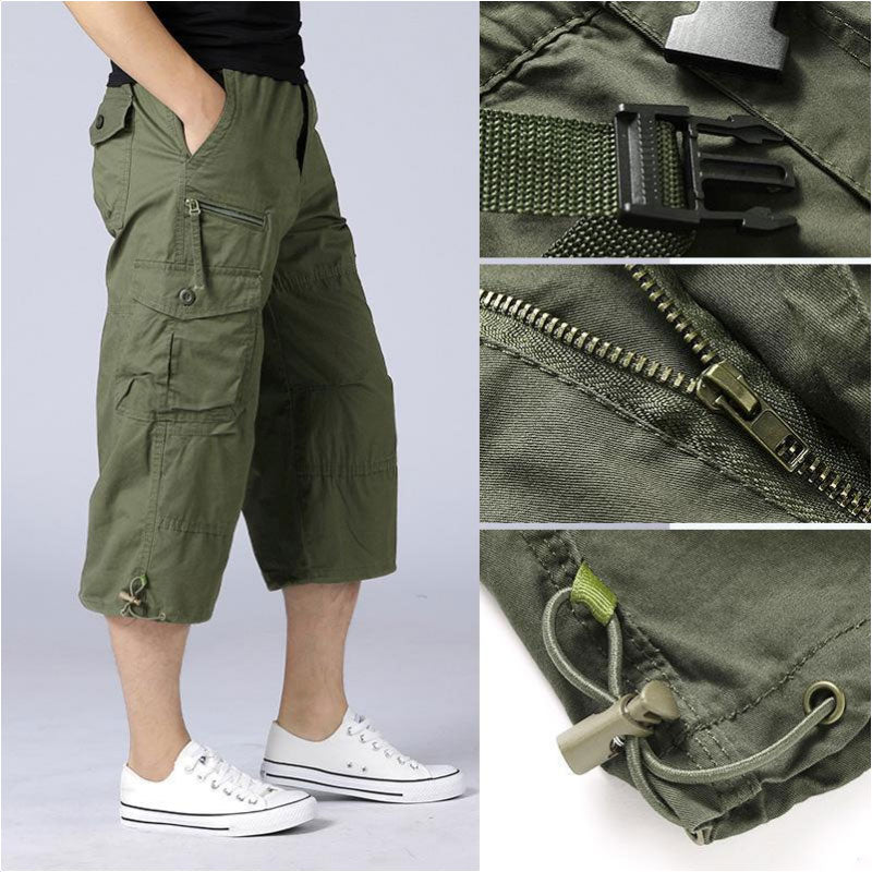 Summer Men&#39;s Casual Cotton Cargo Shorts Overalls Long Length Multi Pocket Hot breeches Military Capri Pants Male Tactical Short | 0 | Tage-Active