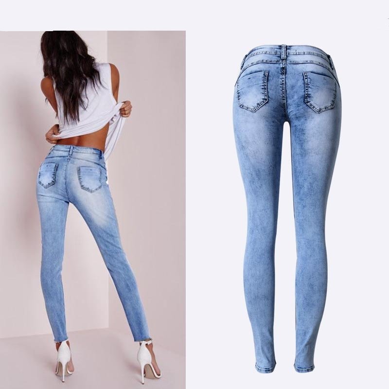 Summer Style Low Waist Sky Blue Patchwork Skinny Tights Women Pencil Jeans High Stretch Sexy Push Up Denim Women Fashion Jeans | 0 | TageUnlimited
