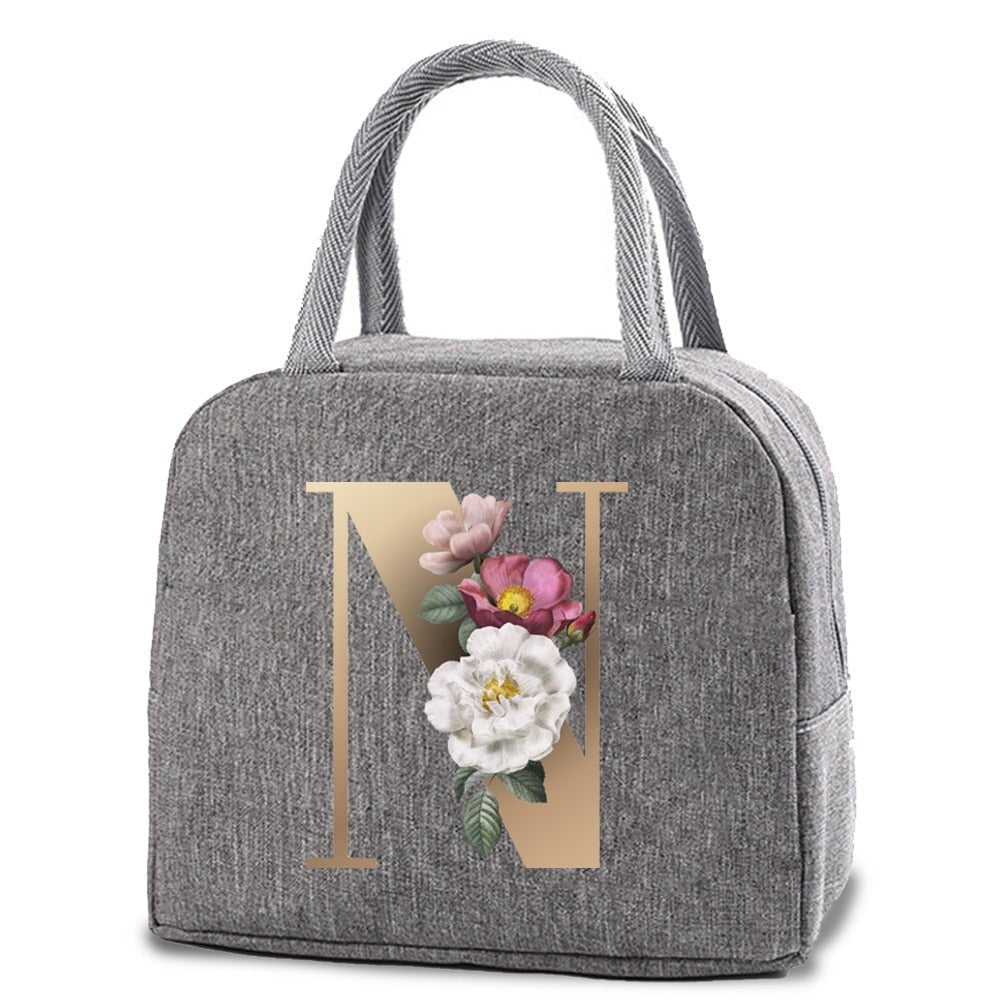 Thermal Lunch Dinner Bags Canvas Gold Letter Handbag Picnic Travel Breakfast Box School Child Convenient Lunch Bag Tote Food Bag | 0 | Tage-Active
