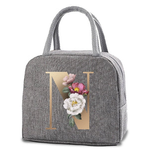 Thermal Lunch Dinner Bags Canvas Gold Letter Handbag Picnic Travel Breakfast Box School Child Convenient Lunch Bag Tote Food Bag | 0 | Tage-Active